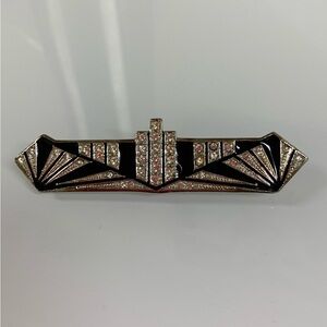 SPHINX Signed Art Deco Style Enameled And Rhinestone Bar Pin Brooch 80’s